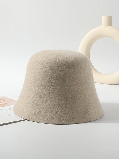 Simple Solid Color Wool Bucket Hat-Homeunderwear