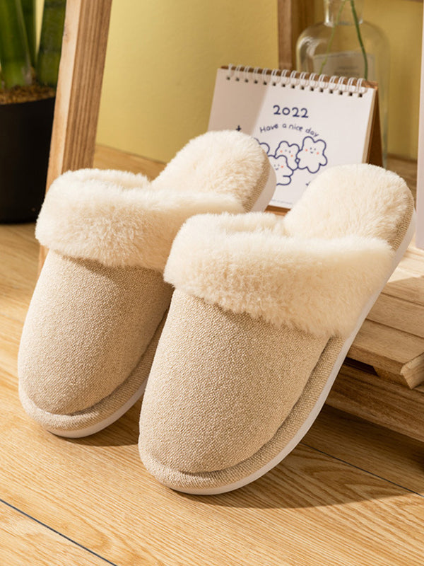 Home Wear Velvet Keep Warm Solid Color Slippers-Homeunderwear