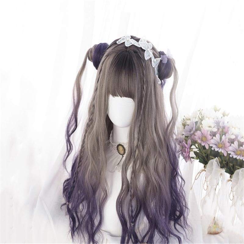 Free Shipping For Hivava Cute Lolita Gray Gradient Dark Purple Curly Wig