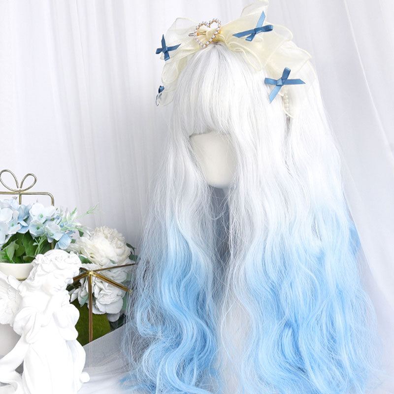 Free Shipping For Hivava Gradient Blue Long Straight Curly Wig With Bangs