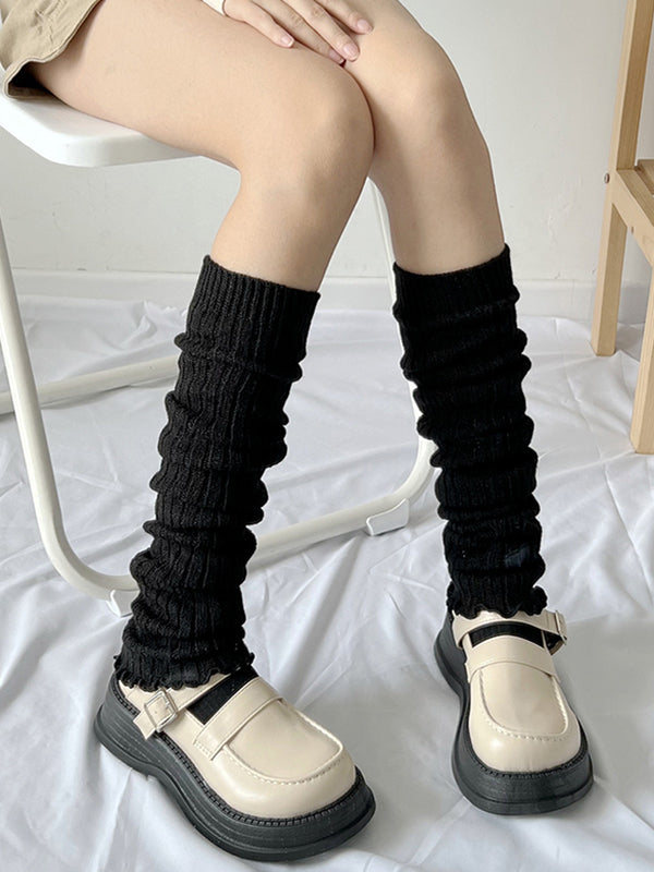 Simple Keep Warm Ruffled Solid Color Socks Accessories-Homeunderwear