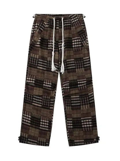 Free Shipping For 'Retro Chic' Vintage Patchwork Plaid Wide-Leg Pants