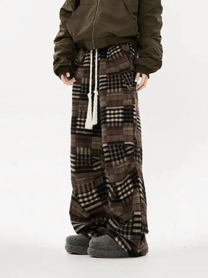 Free Shipping For 'Retro Chic' Vintage Patchwork Plaid Wide-Leg Pants