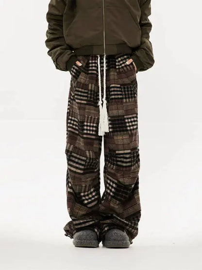 Free Shipping For 'Retro Chic' Vintage Patchwork Plaid Wide-Leg Pants