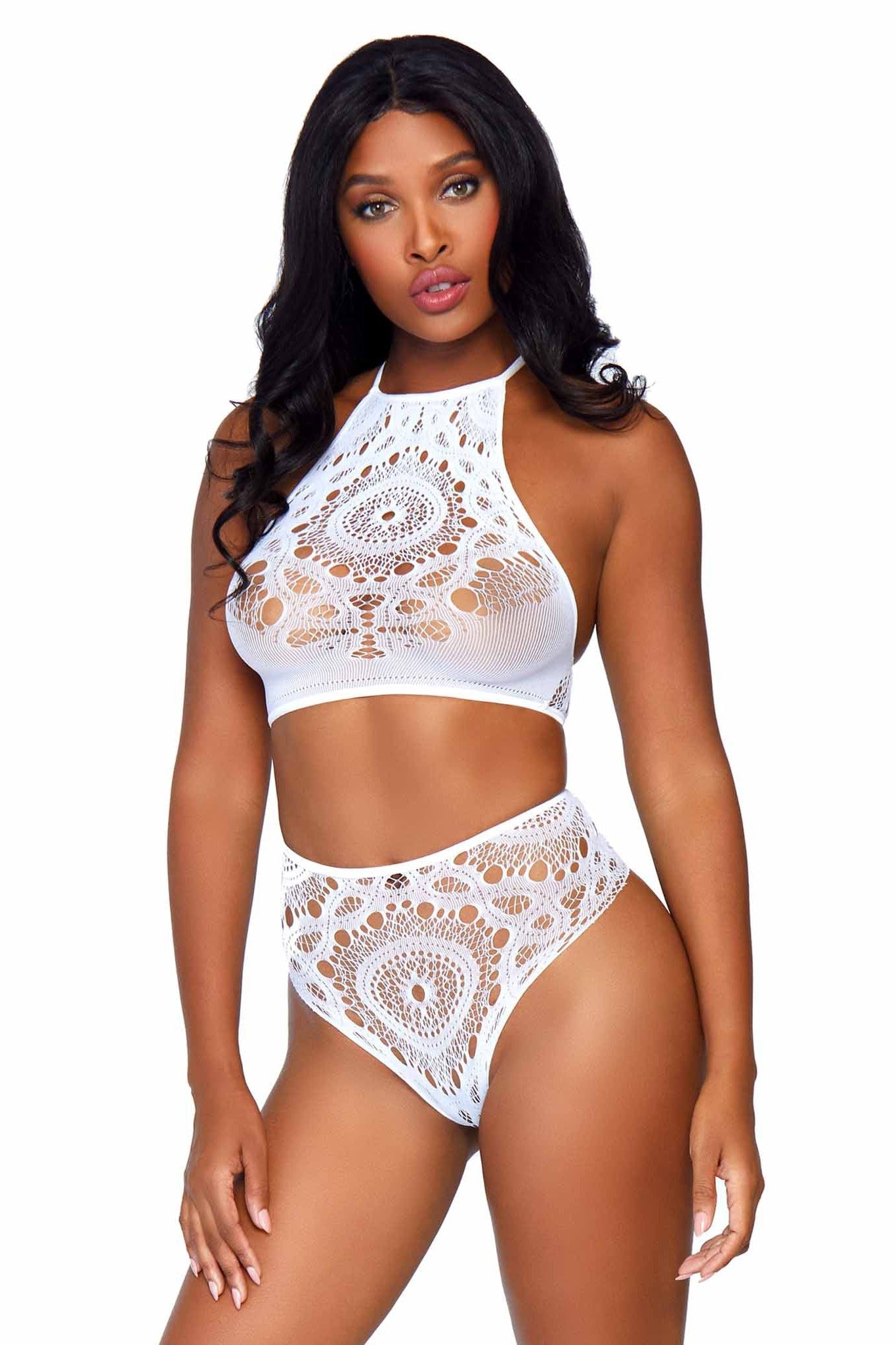 Free Shipping For 2 Piece Crochet Lace Halter Crop Top Set