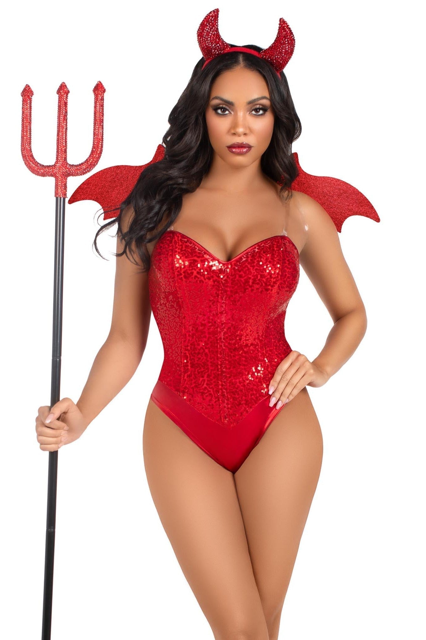 Free Shipping For 2 Piece Devil Kit, Includes Rhinestone Devil Wings And Horn Headband