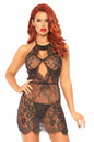 Free Shipping For 2 Piece Eyelash Lace Keyhole Halter Dress W/Scalloped Cut-Outs Set