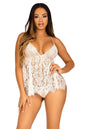 Free Shipping For 2 Piece Floarl Lace Babydoll, Scalloped Hem W/CroOver Straps