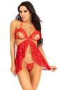 Free Shipping For 2 Piece Lace Flyaway Babydoll, Ruffle Peek-A-Boo Cups, G-String