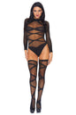 Free Shipping For 2 Piece Opaque Sheer Criss Cross Body Suit Set