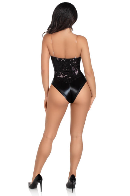 Free Shipping For 2 Piece Snap Crotch Bodysuit With Sequin & Detachable Clear Straps