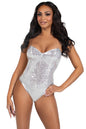 Free Shipping For 2 Piece Snap Crotch Bodysuit With Sequin & Detachable Clear Straps