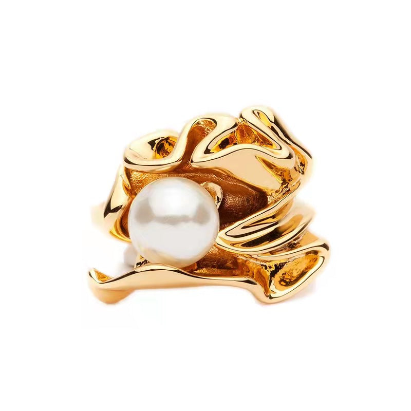 Free Shipping For Golden Plated Bohemian with Pearl Ring