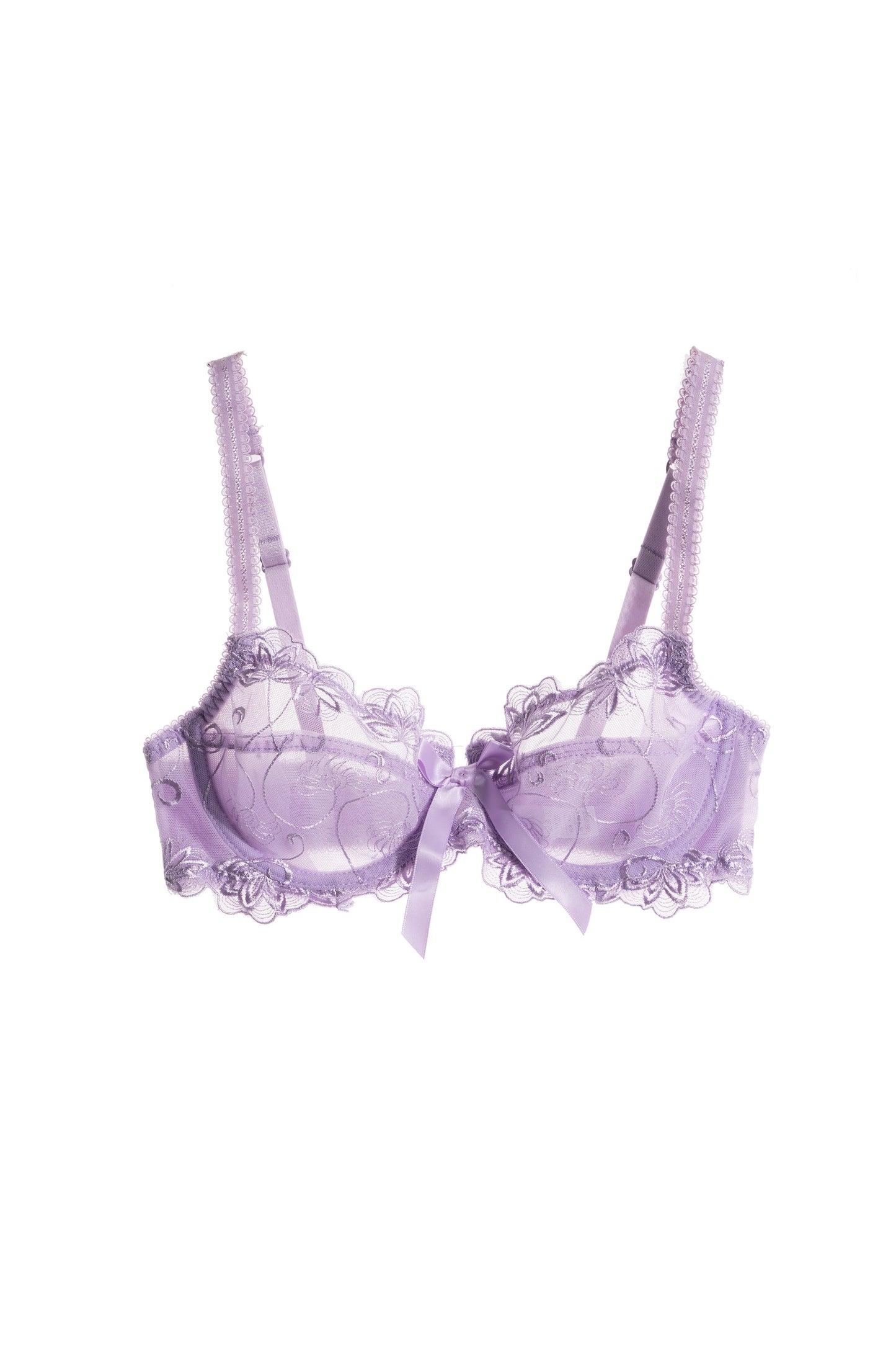 Free Shipping For Purple Mesh Lace Trim Tie Front Bra Lingerie