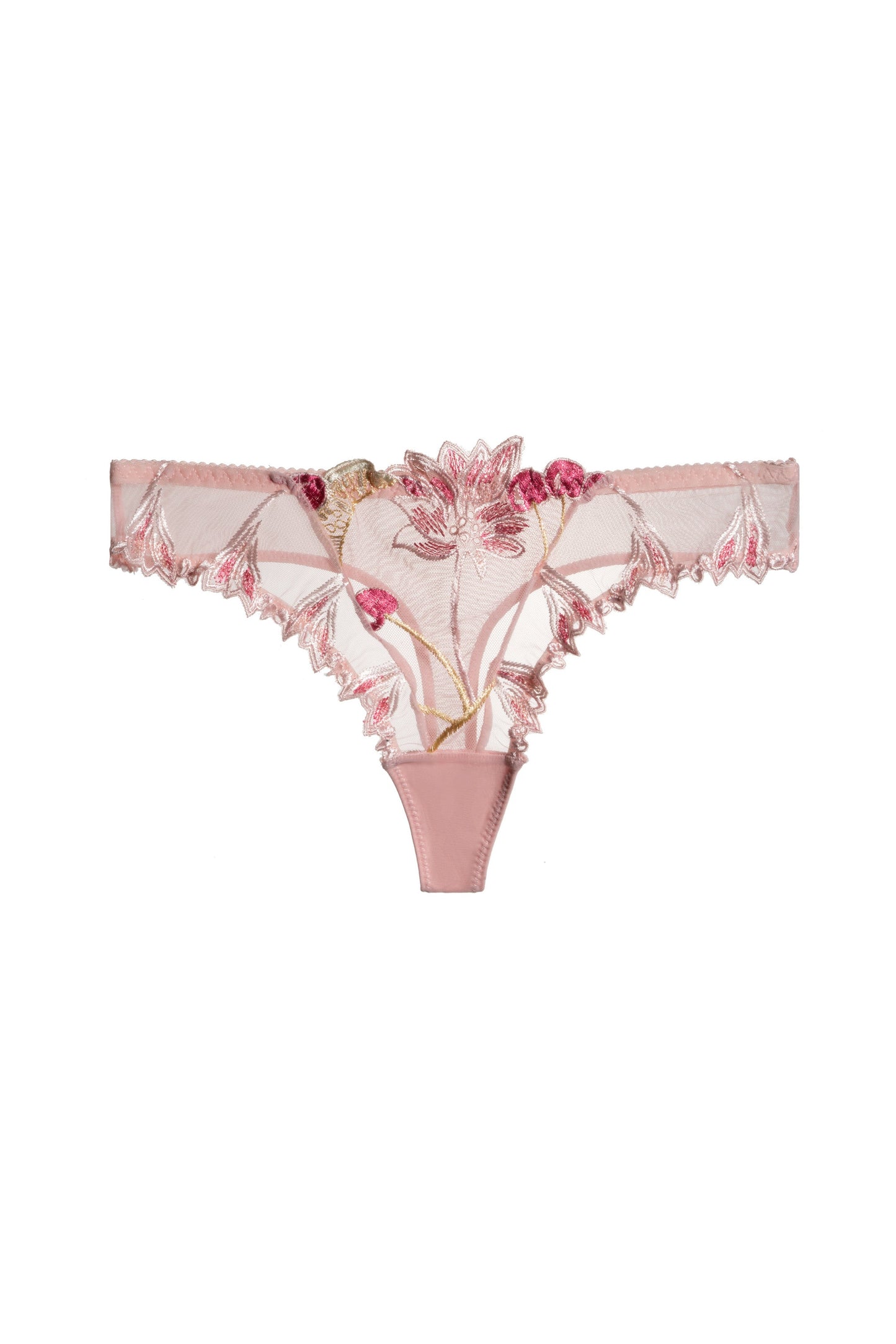 Free Shipping For Pink Flower & Cherry Embroidery Mesh Panty Lingerie