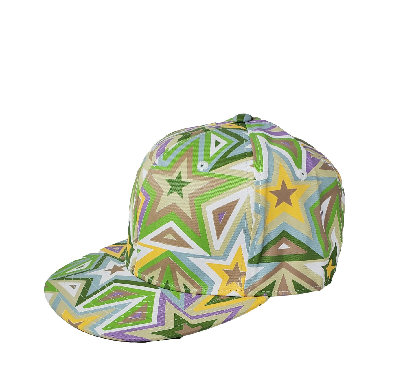 Free Shipping For  Women's Green/Yellow Starburst Print Flat Brim Fitted Baseball Hat