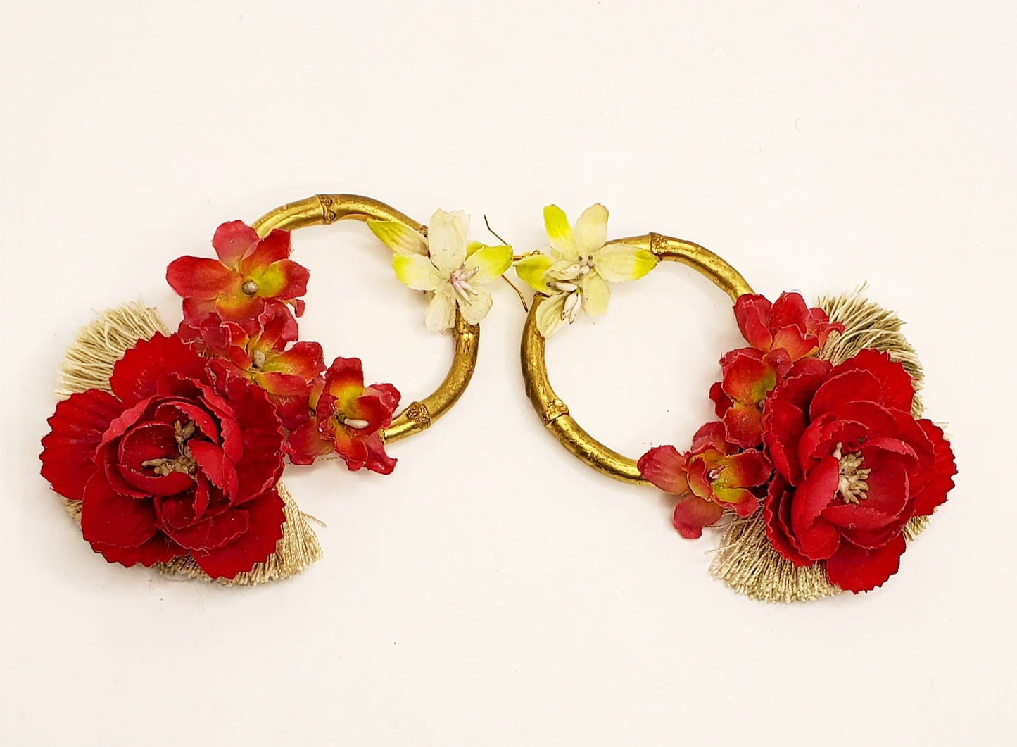 Free Shipping For  Red Rose and Bamboo Handcrafted Oversize Earrings