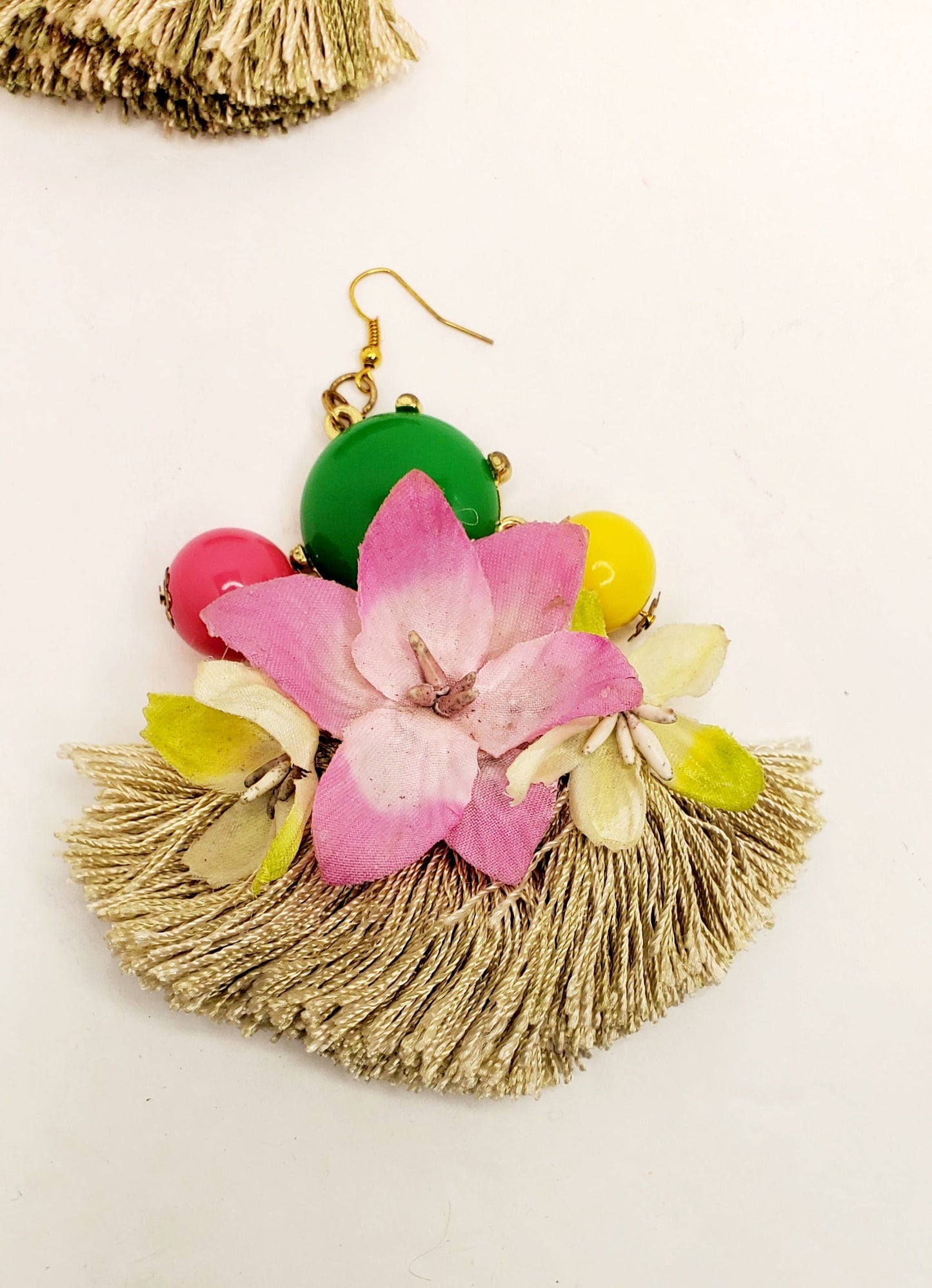 Free Shipping For  Handcrafted Oversize Floral and Tassel Earrings