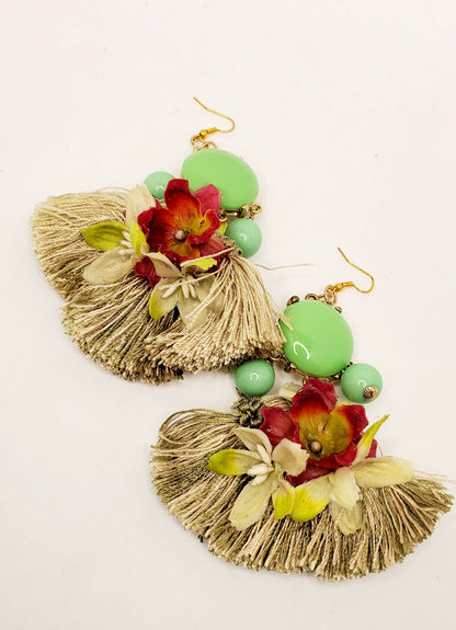 Free Shipping For  Women's Handcrafted Floral & Tassel Oversized Earrings