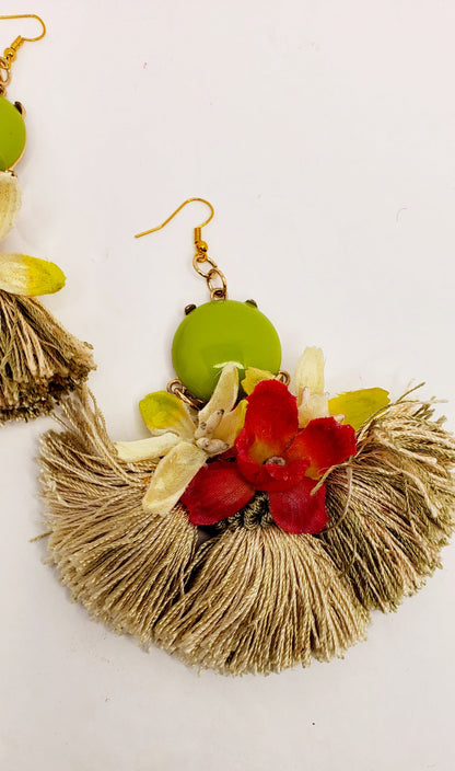 Free Shipping For  Women's Green/Beige/Red Handcrafted Earrings with Tassel Fringe