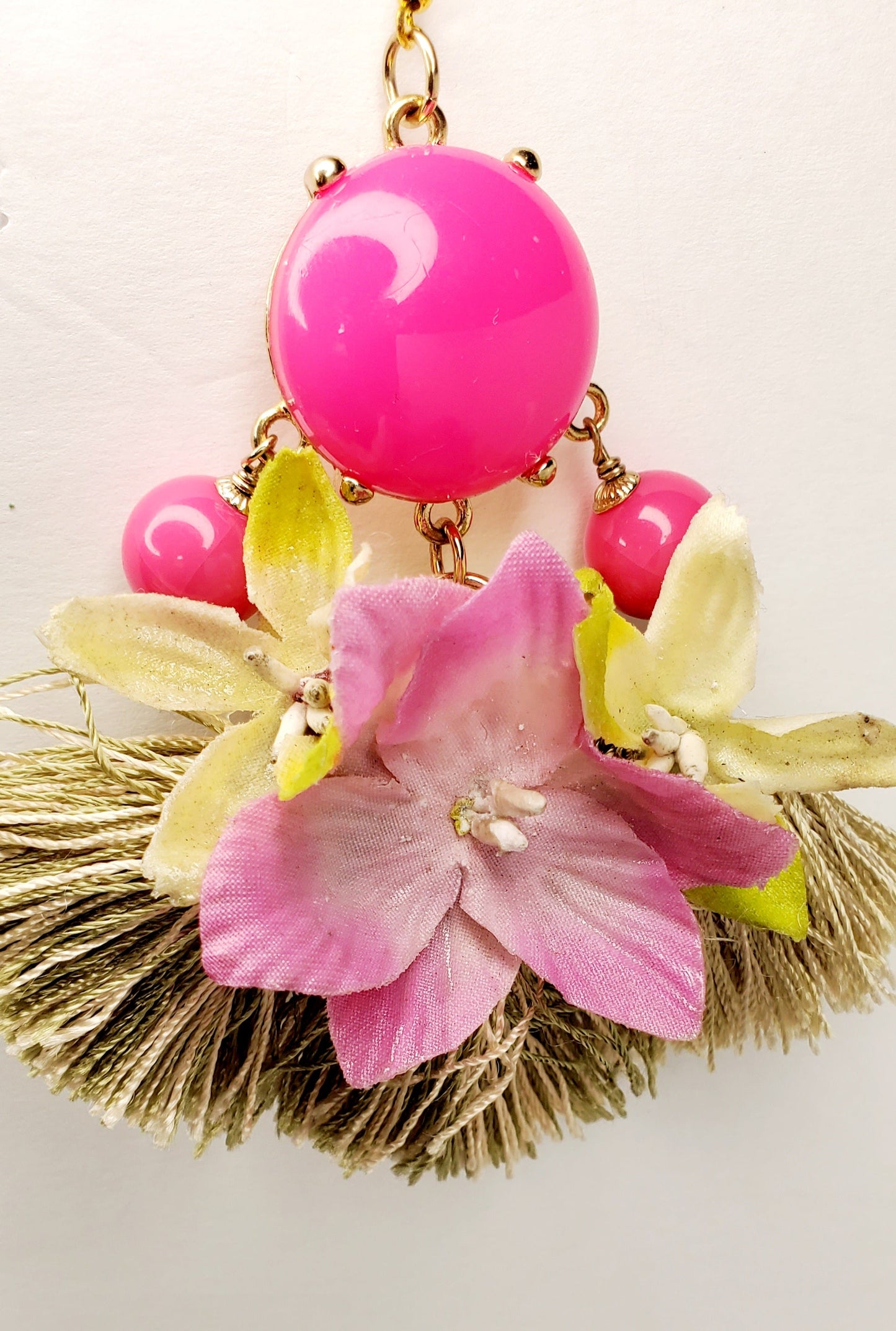 Free Shipping For  Pink Handcrafted Floral/ Tassel Oversized Earrings