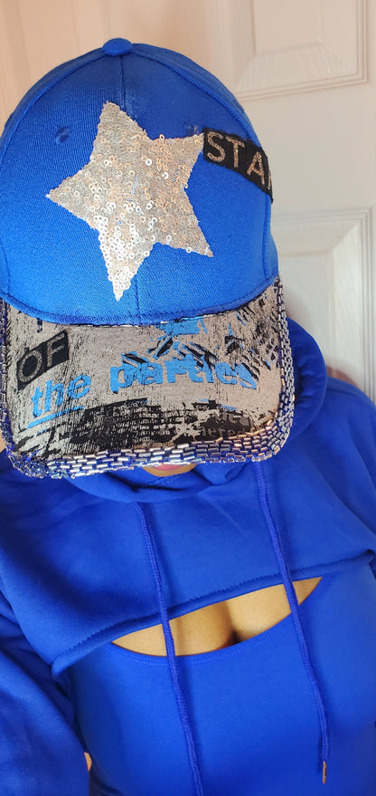 Free Shipping For  Women's Royal Blue Sequin Embellished Brim Baseball Hat