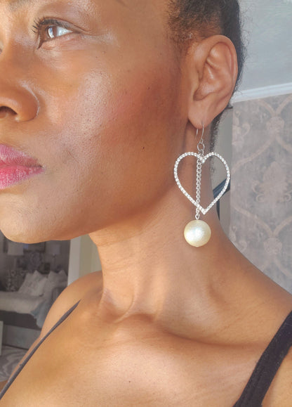 Free Shipping For  Handcrafted Heart Earrings with Pearl Drop