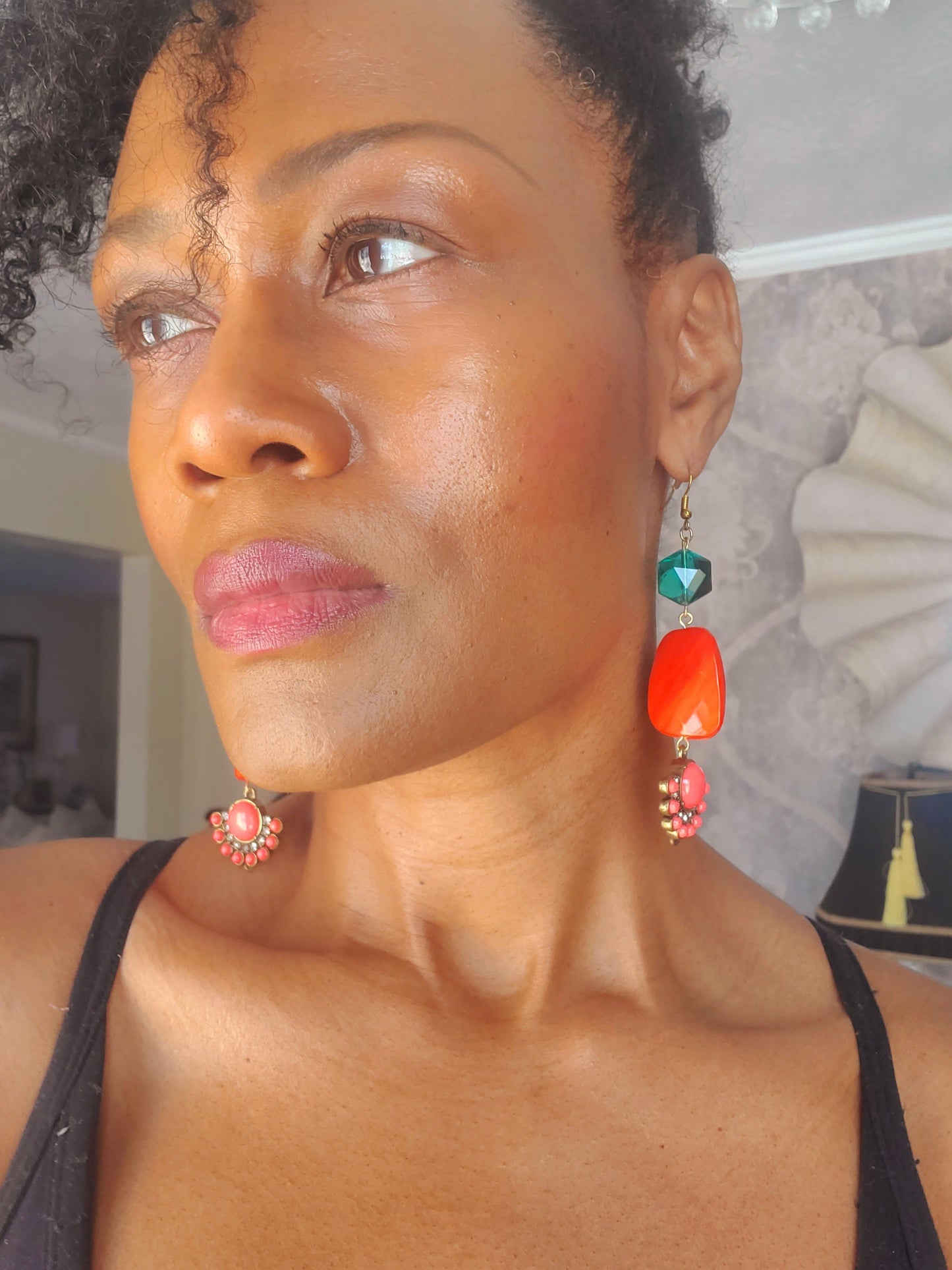 Free Shipping For  Handcrafted Orange & Green Drop Earrings