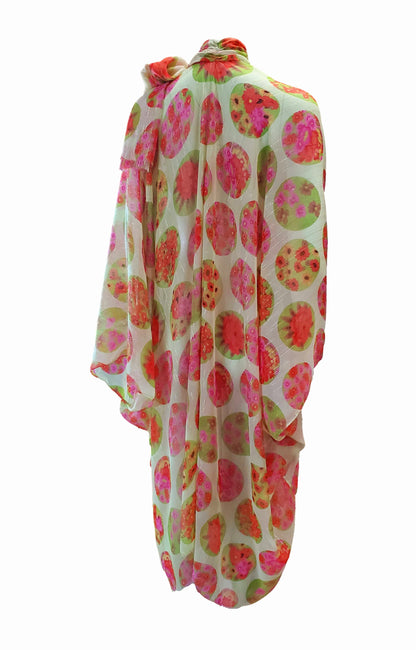 Free Shipping For  Women's Pink/Orange/Green Printed Chiffon Kaftan Dress