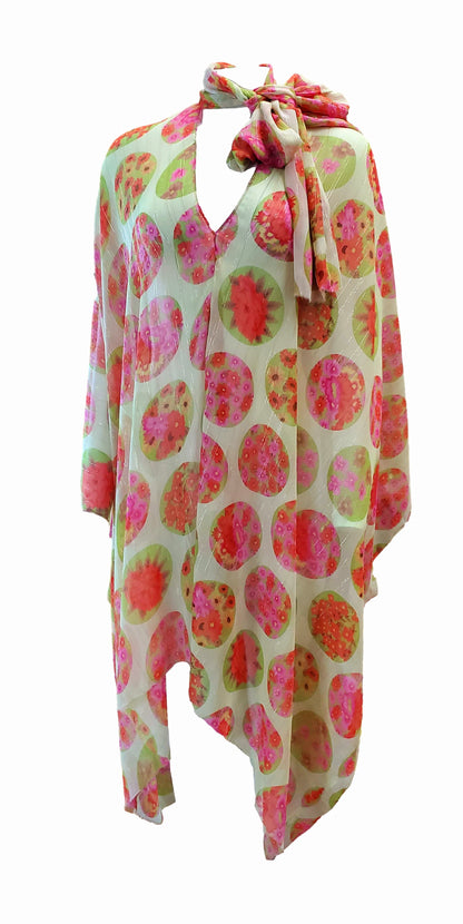 Free Shipping For  Women's Pink/Orange/Green Printed Chiffon Kaftan Dress