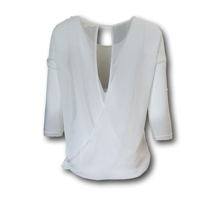 Free Shipping For Women's White Three-Quarter Sleeve Sheer Open Back Blouse