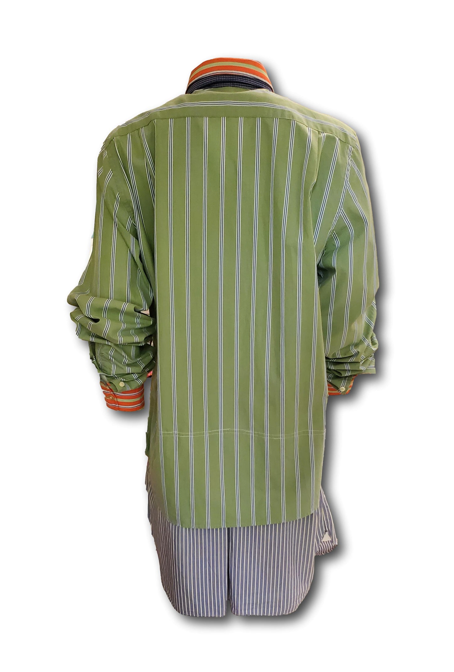 Free Shipping For  Women's Long Sleeve Hybrid Stripe Double Collar Button Down Shirt-Dress - Green Orange