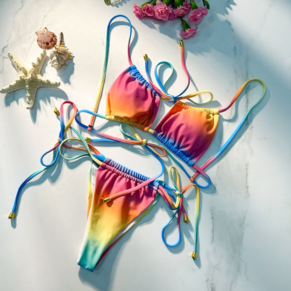 Free Shipping For Rainbow Split Strap bikini set