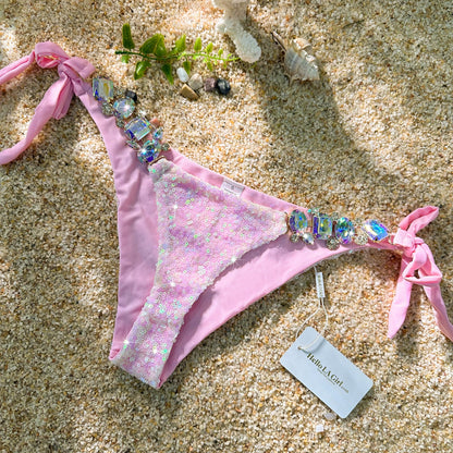 Free Shipping For Pink  Sexy Sequin Diamond Triangle Cup Bikini