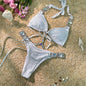 Free Shipping For Silver Strap Halter Shiny Bronzing Crystal Diamond Bikini