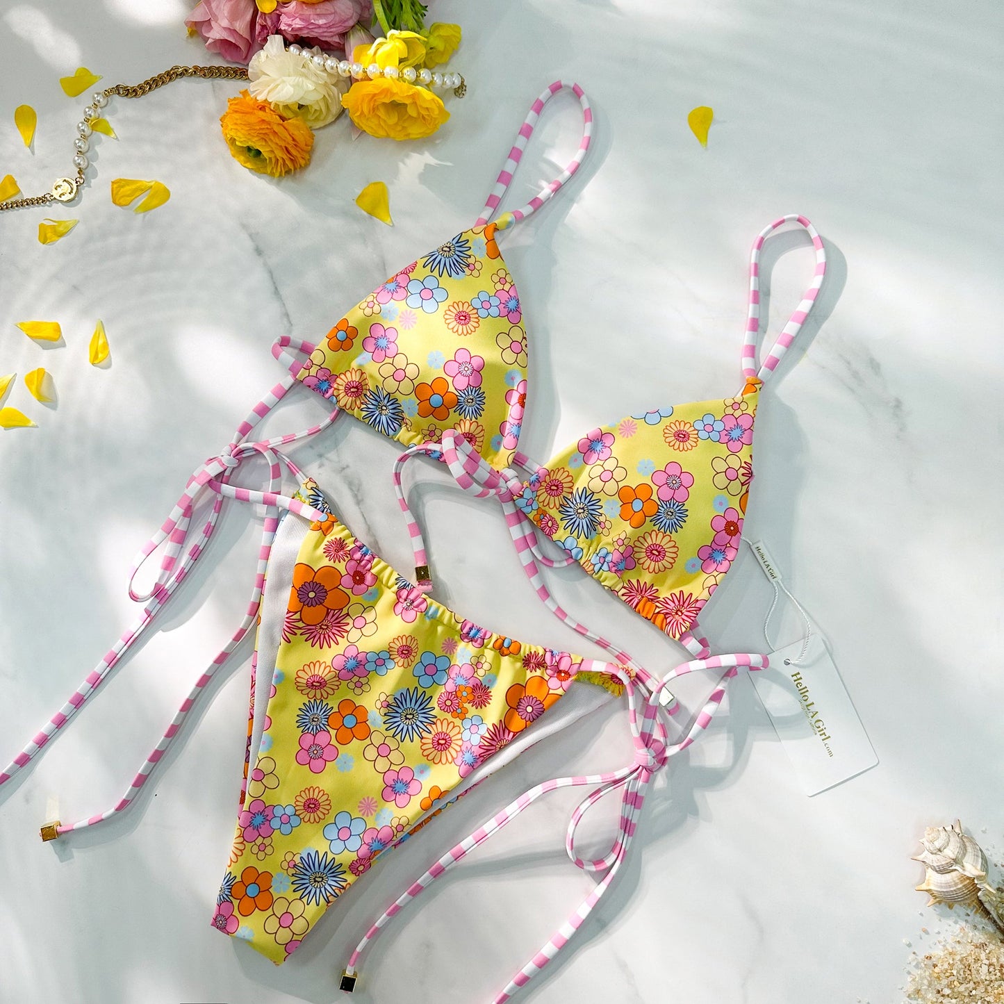 Free Shipping For Digital Print Drawstring Soft Cover Bikini Set