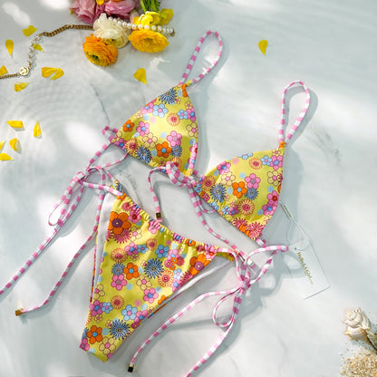 Free Shipping For Digital Print Drawstring Soft Cover Bikini Set