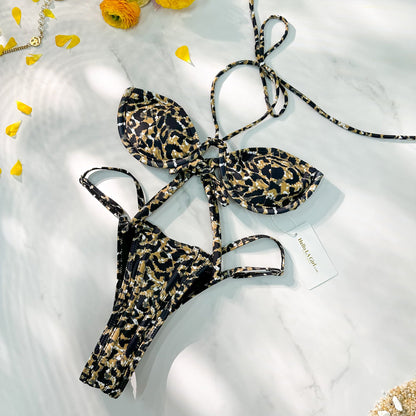 Free Shipping For Leopard Print Sexy Bikini Push Up Underwire Bikini 2pcs