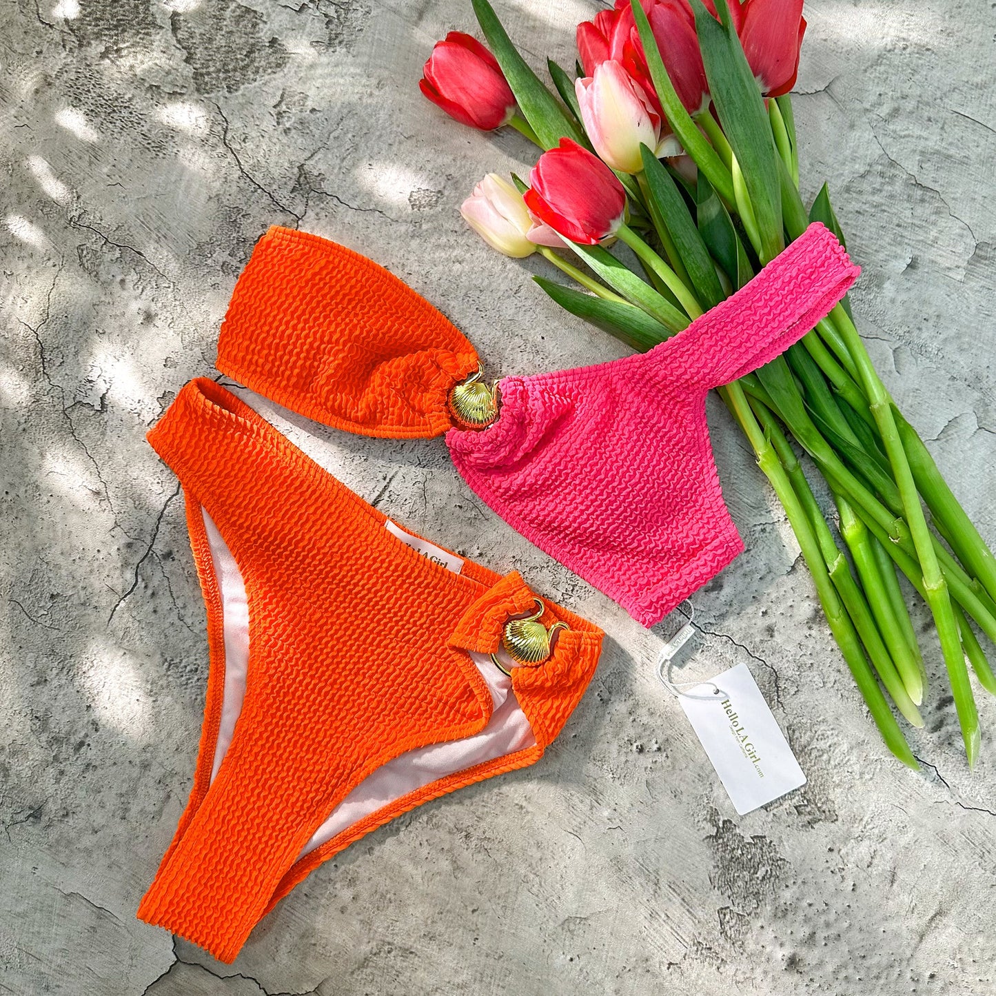  Blue / Orange Soft One Shoulder Bikini Set