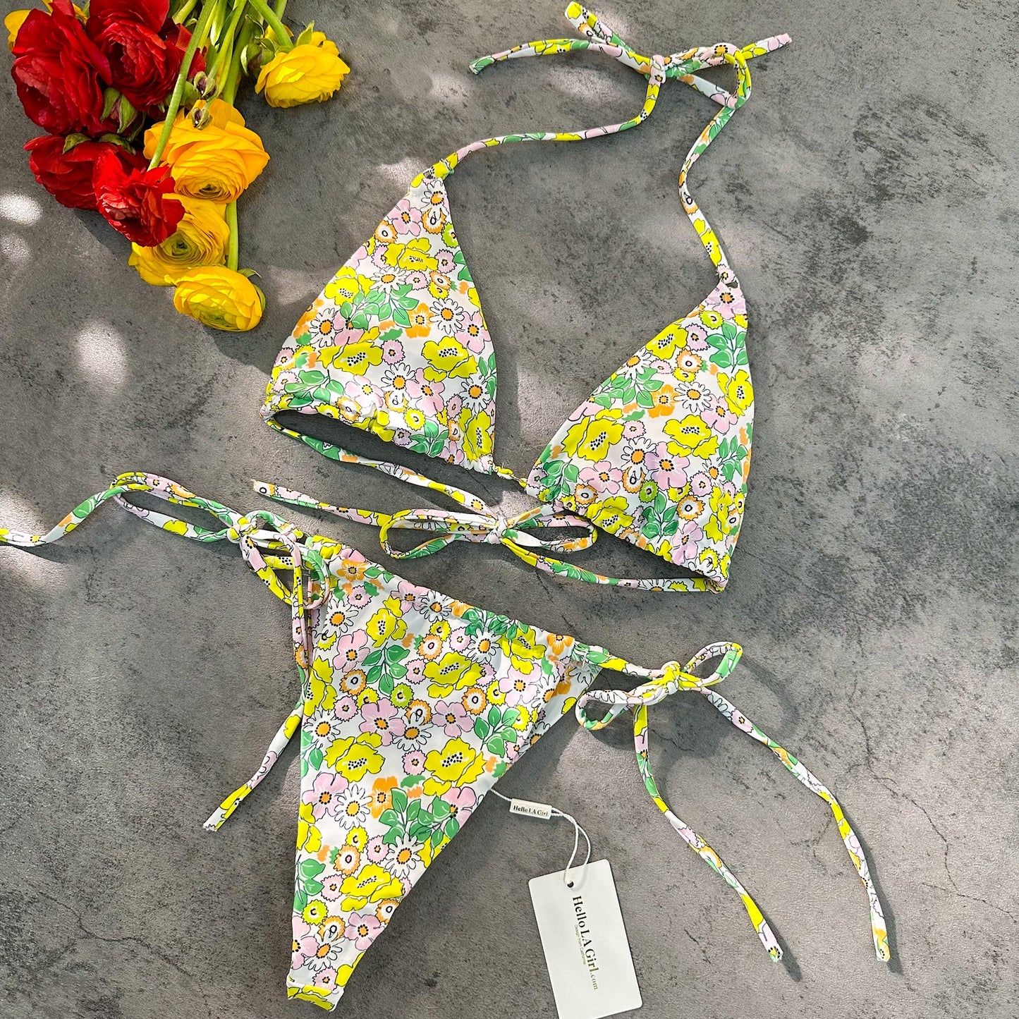 Free Shipping For Green Digital Printing Double Fabric Bikini Set