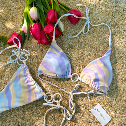 Free Shipping For Purple Digital PrintingDouble Fabric Bikini Set