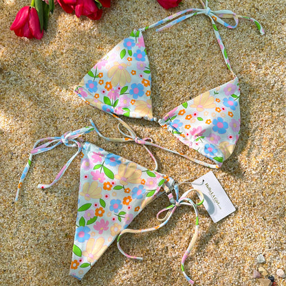 Free Shipping For Colored Digital Printing Double Fabric Bikini Set