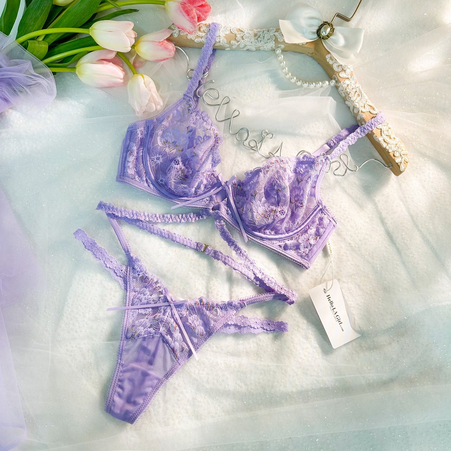 Free Shipping For Purple flower Embroidery thong