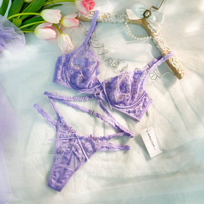 Free Shipping For Purple flower Embroidery thong