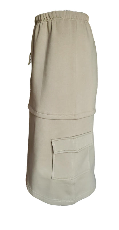 Free Shipping For Women's Taupe Gray Organic Cotton Cargo Midi Skirt