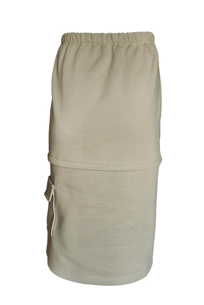 Free Shipping For Women's Taupe Gray Organic Cotton Cargo Midi Skirt