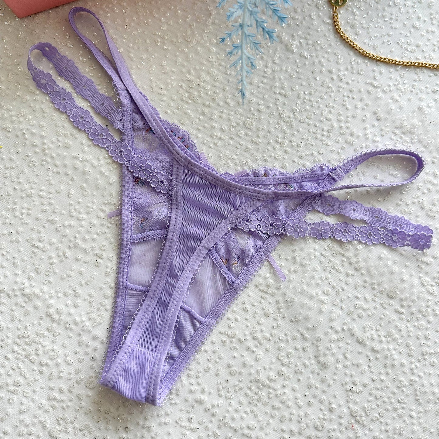 Free Shipping For Purple flower Embroidery thong