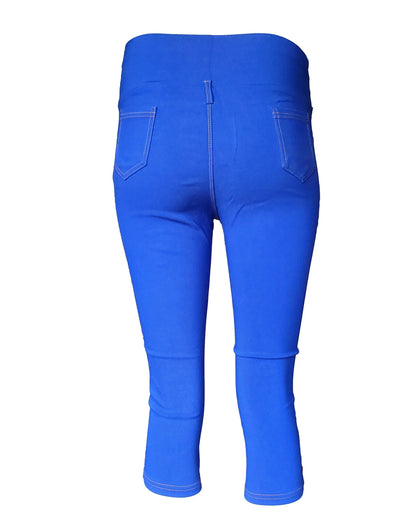 Free Shipping For Royal blue Women's Aqua Blue High-waist Comfy and Versatile Stretch Capri Leggings