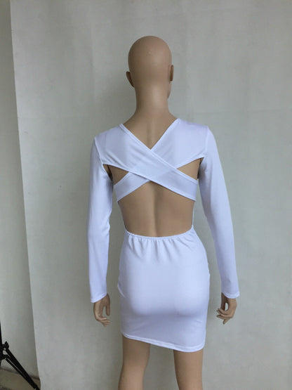 Open Cross Bandage Back Bodycon Mini Dress