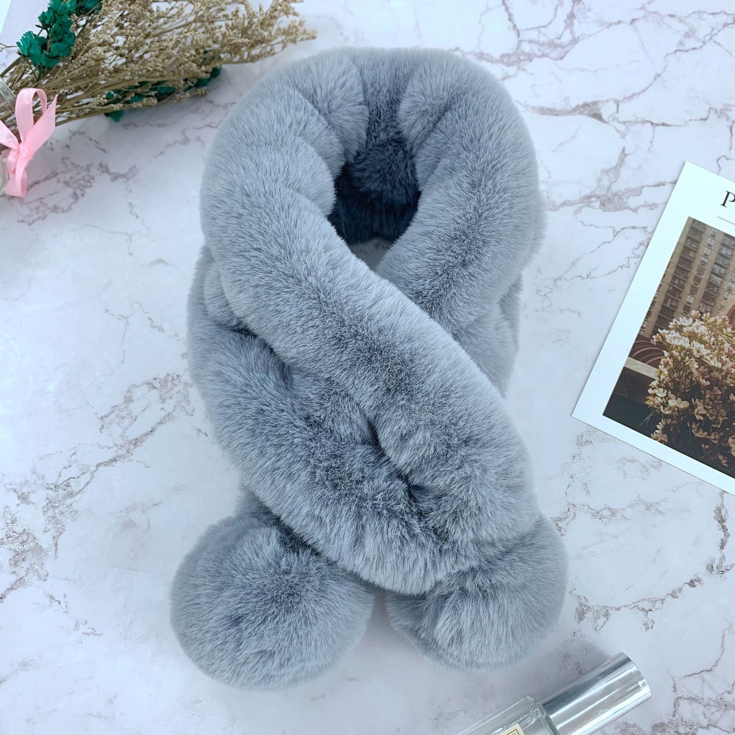 Winter Women's & Kids' Fuzzy Rabbit Fur Scarf - Warm & Stylish